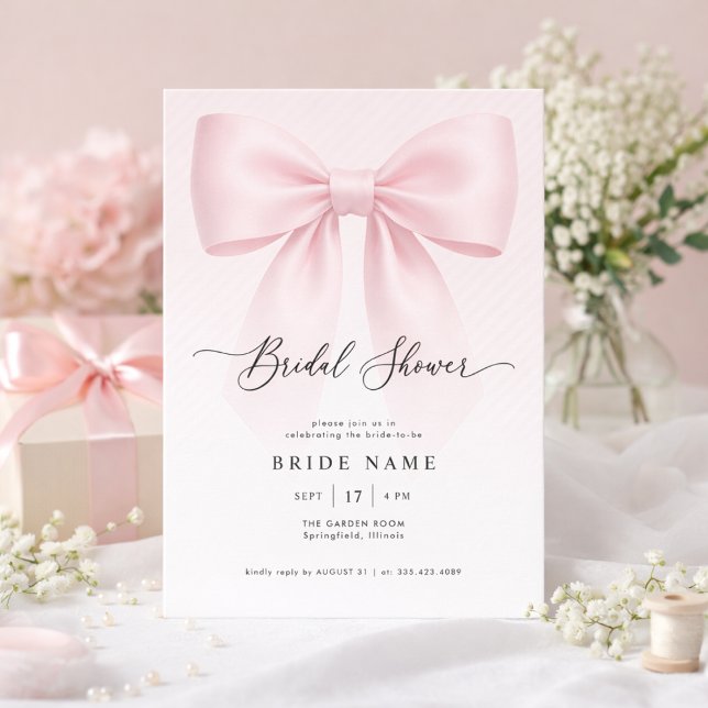 Elegant Bow Modern Script Stripe Bridal Shower Einladung (Von Creator hochgeladen)
