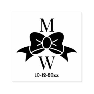 Elegant Bow Ribbon #3V Wedding Couple Initials Dt Permastempel