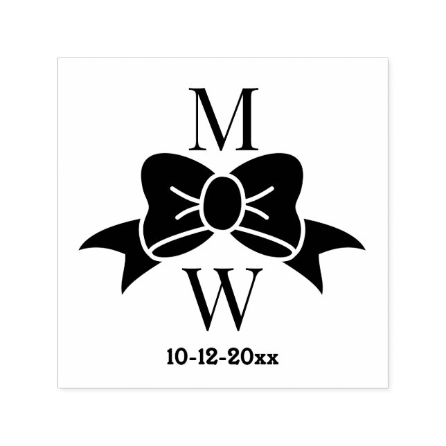 Elegant Bow Ribbon #3V Wedding Couple Initials Dt Permastempel (Design)