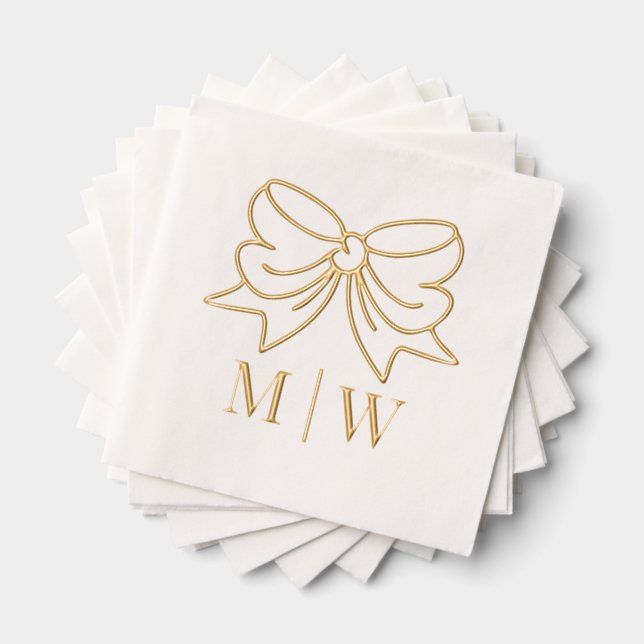 Elegant Bow Ribbon #4 Wedding Couple Initials Servietten Mit Folie (Insitu (Gestapelt))