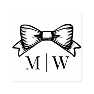 Elegant Bow Ribbon #6 Wedding Couple Initials Permastempel