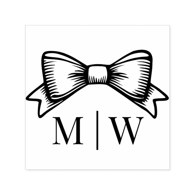 Elegant Bow Ribbon #6 Wedding Couple Initials Permastempel (Design)