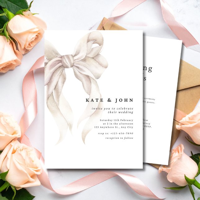 Elegant Bow Wedding Invite, Classic Minimal Modern Einladung (Von Creator hochgeladen)