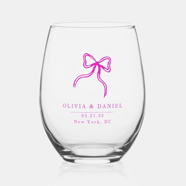 Elegant Bow Wedding Pink Gour Glass Weinglas Ohne Stiel (Vorderseite)
