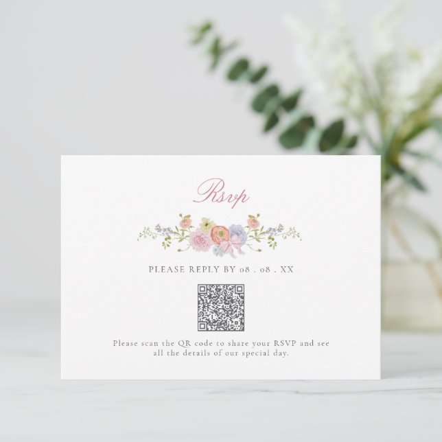 Elegant Bows and Wildflowers RSVP Karte (Stehend Vorderseite)
