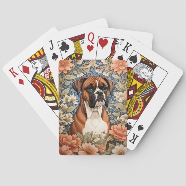 Elegant Boxer Dog William Morris Inspired  Spielkarten (Rückseite)