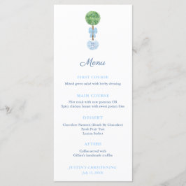 Elegant Boxwood Baby Boy Christening Celebration Menükarte