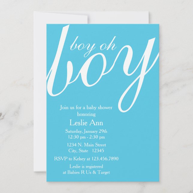 Elegant Boy Oh Boy Blue Baby Shower Einladung (Vorderseite)