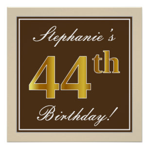 Elegant, Braun, Falsches Gold 44. Geburtstag + Nam Poster