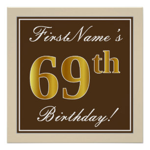 Elegant, Braun, Falsches Gold 69. Geburtstag + Nam Poster