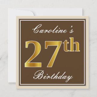 Elegant, braun, Imitate Gold 27. Geburtstag + Name Einladung