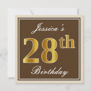 Elegant, braun, Imitate Gold 28. Geburtstag + Name Einladung