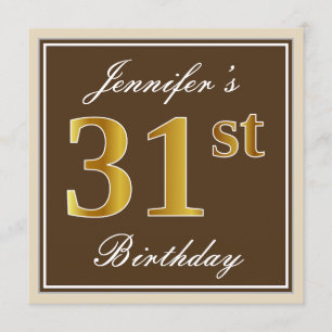 Elegant, braun, Imitate Gold 31. Geburtstag + Name Einladung