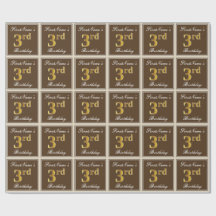 Elegant, braun, Imitate Gold 3. Geburtstag + Name
