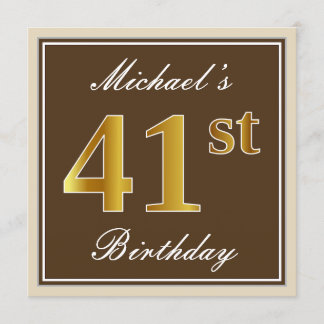 Elegant, braun, Imitate Gold 41. Geburtstag + Name Einladung