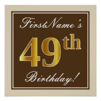 Elegant, braun, Imitate Gold 49. Geburtstag + Name