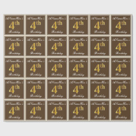 Elegant, braun, Imitate Gold 4. Geburtstag + Name Geschenkpapier
