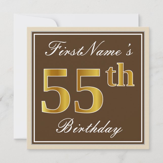 Elegant, braun, Imitate Gold 55. Geburtstag + Name Einladung (Vorderseite)