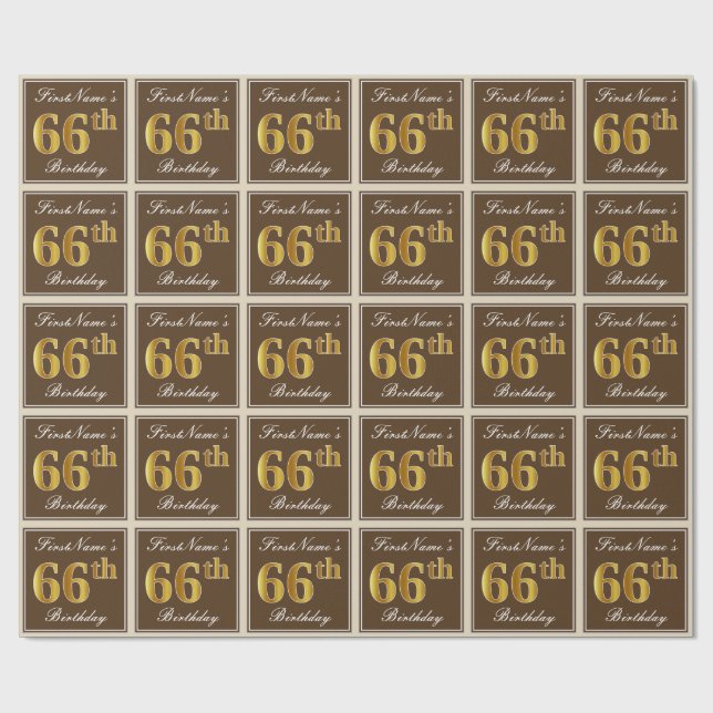 Elegant, braun, Imitate Gold 66. Geburtstag + Name Geschenkpapier (Flach)