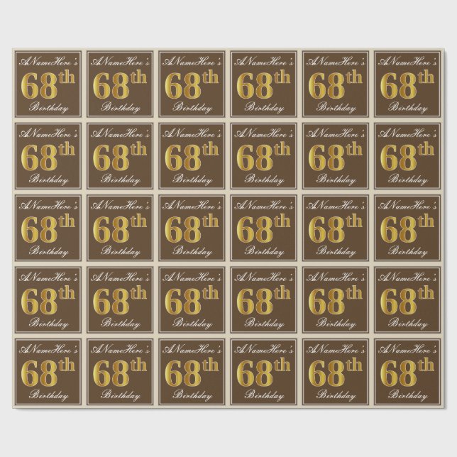 Elegant, braun, Imitate Gold 68. Geburtstag + Name Geschenkpapier (Flach)