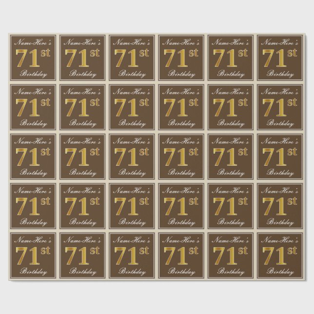 Elegant, braun, Imitate Gold 71. Geburtstag + Name Geschenkpapier (Flach)