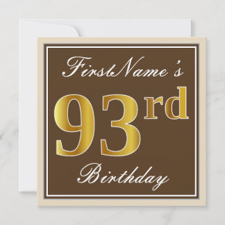 Elegant, braun, Imitate Gold 93. Geburtstag + Name Einladung
