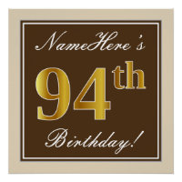 Elegant, braun, Imitate Gold 94. Geburtstag + Name