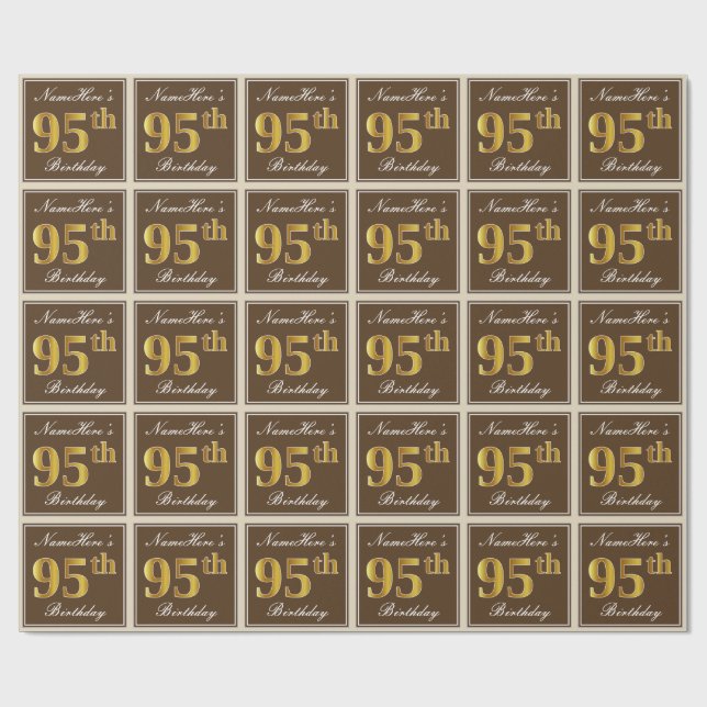 Elegant, braun, Imitate Gold 95. Geburtstag + Name Geschenkpapier (Flach)