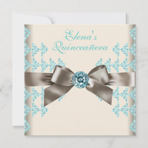 Elegant braun und Aquamarin Blue Quinceanera Einladung