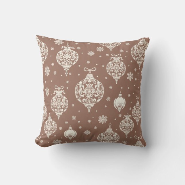 Elegant Braun Weiße Weihnachtsschmuck Kissen (Vorderseite)