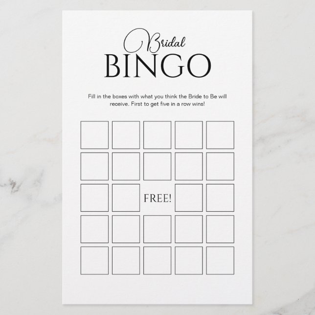 Elegant Bridal Bingo Brautparty Game (Vorderseite)