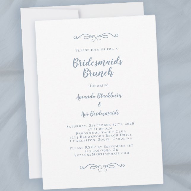 Elegant Bridal Brunch Bridesmaids Dusty Blue Chic Einladung (Elegant Bridal Brunch Bridesmaids Dusty Blue Chic Invitation)