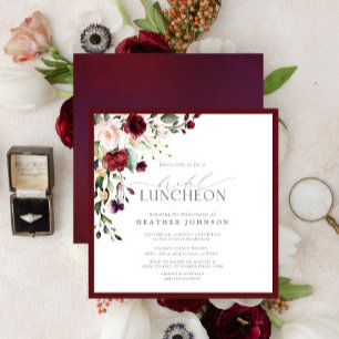 Elegant Bridal Luncheon Floral Burgundy Einladung