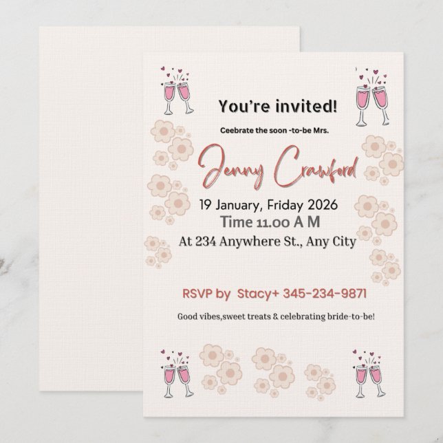 Elegant Bridal Shower Invitation | Printable & Cus Einladung (Vorne/Hinten)