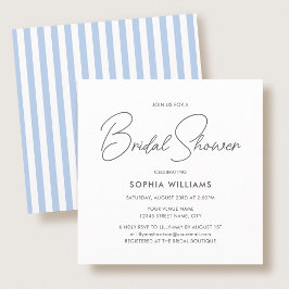 Elegant Bridal Shower Modern Script Blue Stripes Einladung