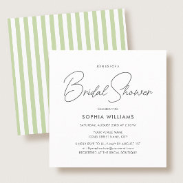Elegant Bridal Shower Modern Script Green Stripes Einladung