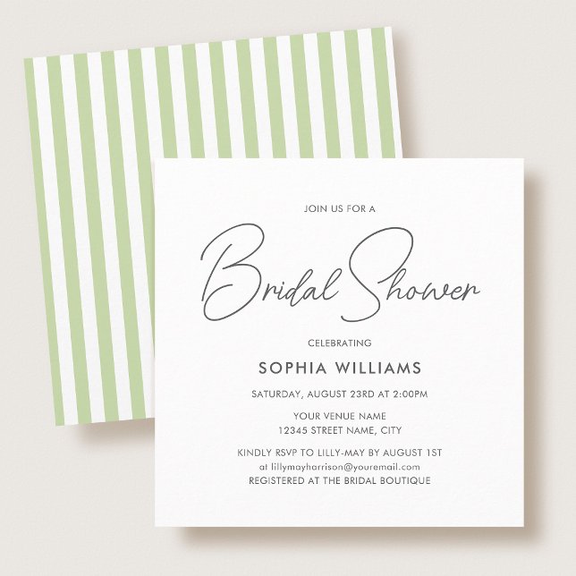 Elegant Bridal Shower Modern Script Green Stripes Einladung (Von Creator hochgeladen)