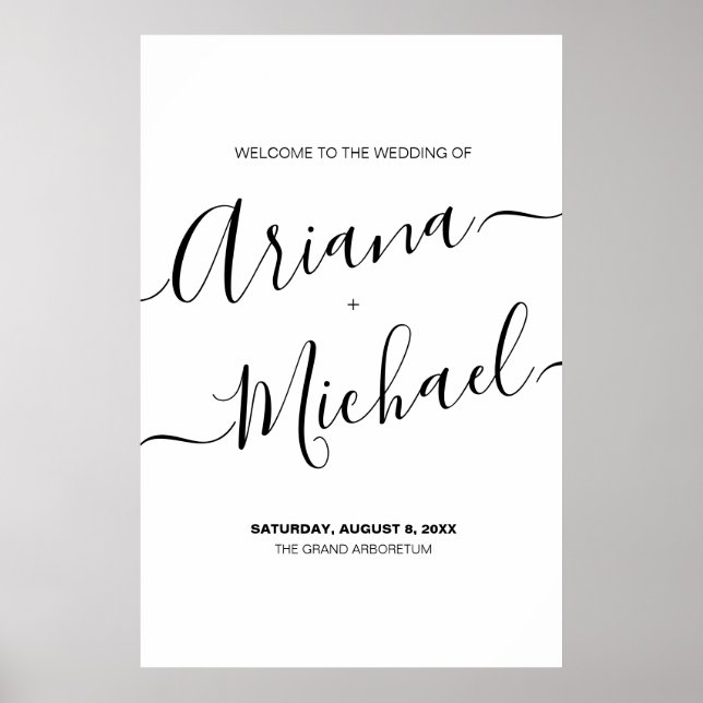 Elegant Bride Groom Names Script Custom Wedding Poster (Vorne)