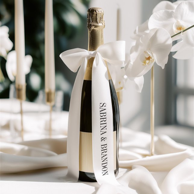 Elegant Bride & Groom Names Single Inscription Satinband (Elegant White Wedding Bride & Groom Names Satin Ribbon)