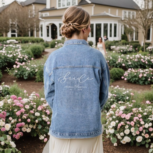 Elegant Bride Script Custom Wedding Denim Jacket Jeansjacke (Hochzeit Rückseite)