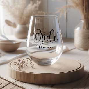 Elegant Bride Whimsical Calligraphy Script Weinglas Ohne Stiel