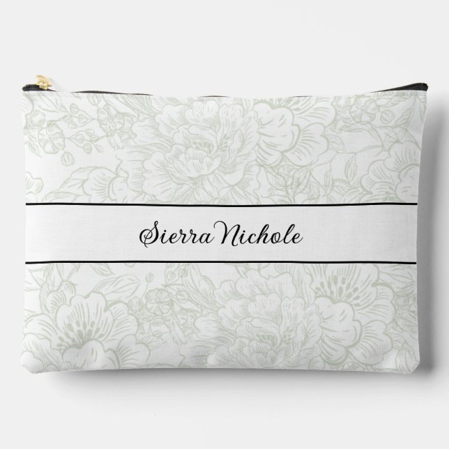Elegant Bridesmaid Chinoiserie Sage Green Peony Zubehörtasche (Vorderseite)