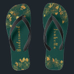Elegant Bridesmaid Emerald Green & Gold Foliage Flip Flops<br><div class="desc">Diese eleganten Maid smaragdgrün und goldblättrigen Flip Flops mit goldenem Blattmuster und moderner Typografie auf zeitlos dunkelgrünem Hintergrund. Es ist ein schönes Geschenk für Ihr Brautparty. Anzeigen der Auflistung auf dieser Seite, um passende Elemente zu finden. Staffel es mit deinen Informationen anpassen. Wenn Sie gewollt haben, um den Stil, die...</div>