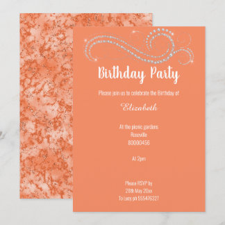 ELEGANT BRIGHT APRICOT DIAMOND BIRTHDAY PARTEI EINLADUNG