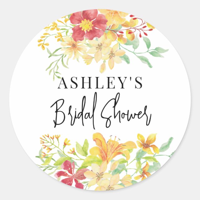 Elegant Bright Floral | Chic Brautparty Runder Aufkleber (Vorderseite)