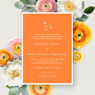 Elegant Bright Orange Monogram Bold formale Hochze Einladung