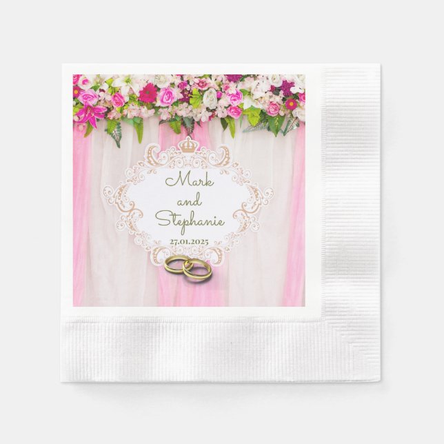 Elegant Bright Pink Floral Napkins Serviette (Vorderseite)
