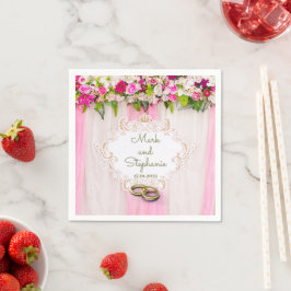 Elegant Bright Pink Floral Napkins Serviette