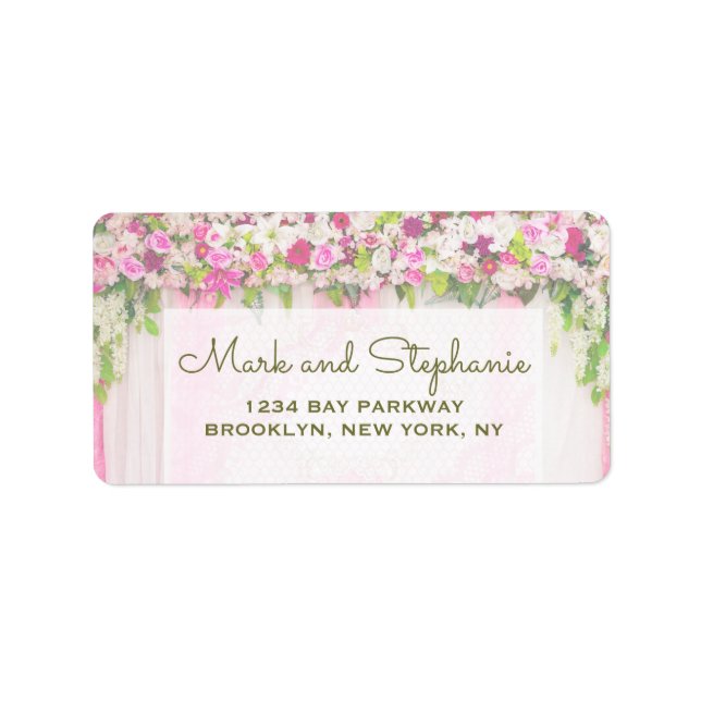 Elegant Bright Pink Floral Wedding-Adresse Adressaufkleber (Vorne)
