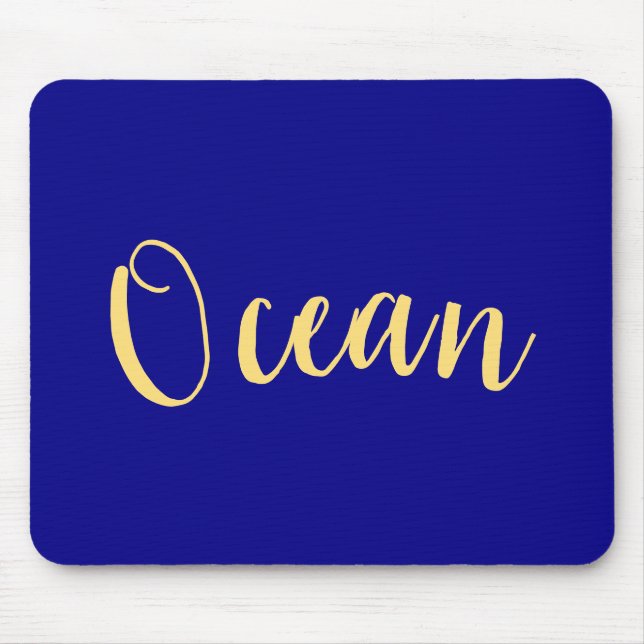 Elegant Bright Royal Blue Nautical "Ocean" Script Mousepad (Vorne)